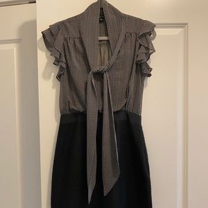 Banana Republic Black and White Tie-Neck Houndstooth Dress